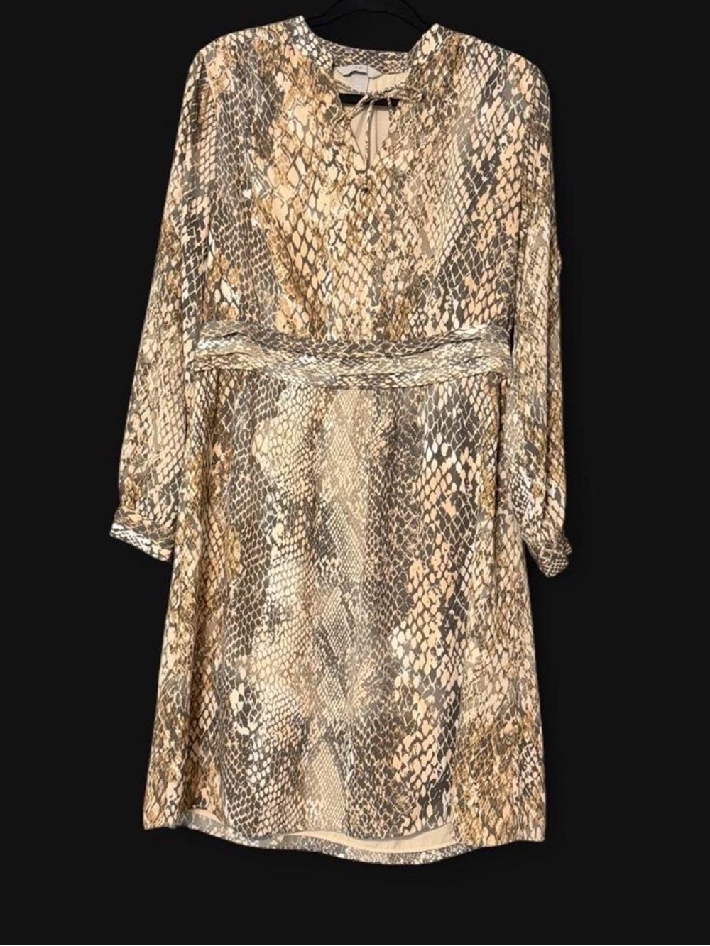 Snake Print Long Sleeve Dress tan brown black business casual h&m 12 long sleeve